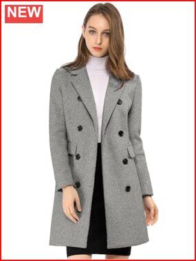 Women's Winter Trench Peacoat Notched Lapel Double Breasted Longline Coat